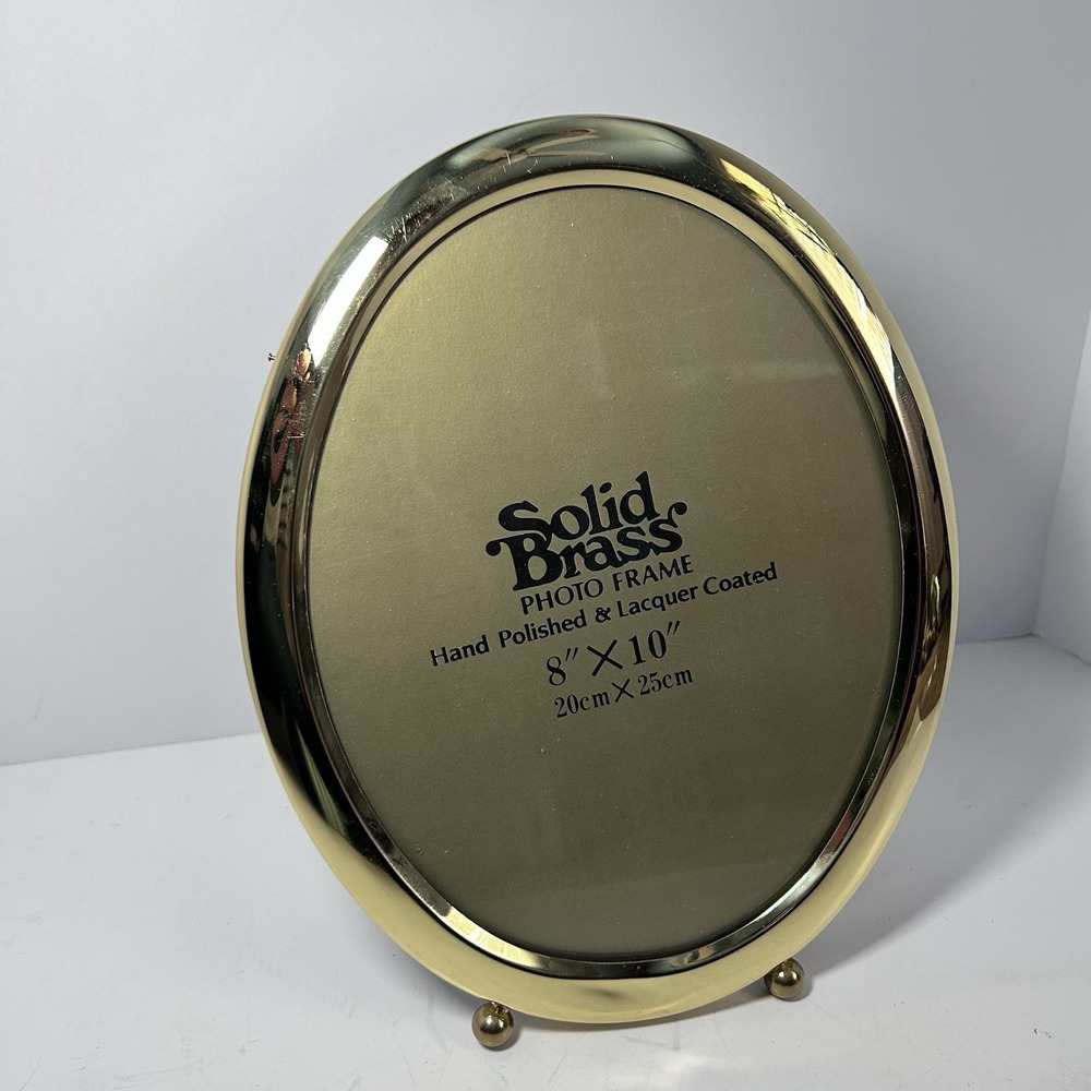 Vintage Solid Brass Oval Picture Frame 8x10 Footed Hand Polished Lacquer Coated